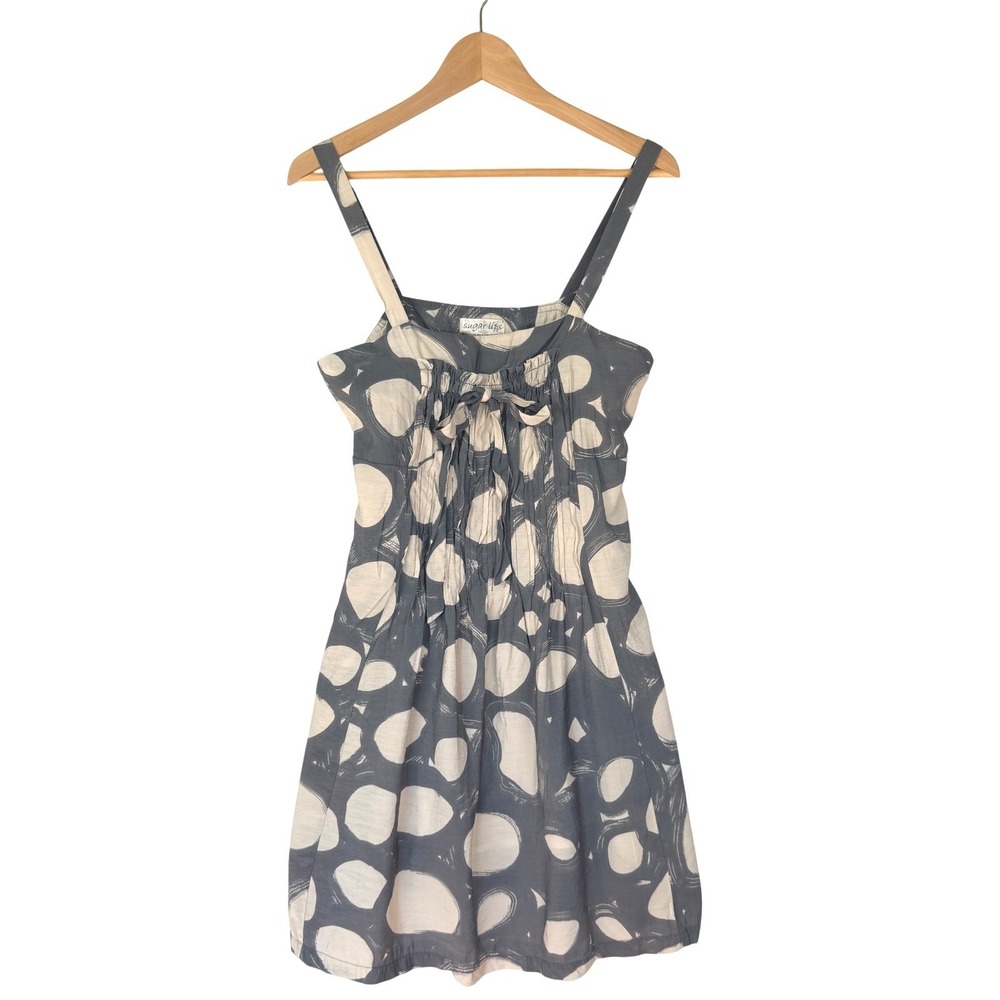 SugarLips Gray Polka Dot Smocked Mini Dress Gray Large